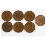 Seven 1920-1924 Japan 1 Sen Bronze Coin Y-42