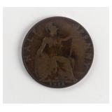 1919 United Kingdom Half Penny Bronze Coin KM-809