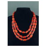 Chinese Red Coral Double Necklace