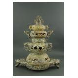 Chinese Archaistic Jade Carved Tiered Tower Censer