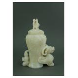 Chinese White Jade Carved Archaic Style Vase