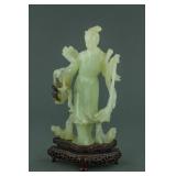 Chinese Green Jade Carved Figure with Stand