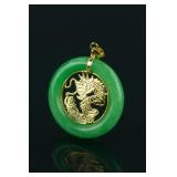 Chinese Fine Jadeite Pendant w/ 18K Dragon Bail