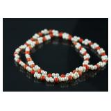 Chinese Pearl and Red Coral Necklace