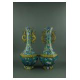 Pair Chinese Fine Bronze Cloisonne Vases Kangxi MK