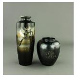 Two Pieces of Japanese Silvered Vase & Jar