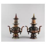 Pair Chinese Archaistic Agate Carved Censer