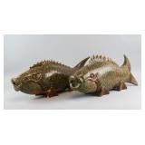 Pair of Chinese Large Stone Carved Carp Statue