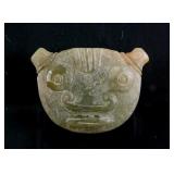 Chinese Green Jade Carved Archaistic Face Pendant