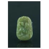 Chinese Hetian Green Jade Carved Pendant