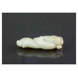 Chinese White Jade Carved Old Man Pendant