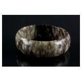 Chinese Green and Brown Jade Carved Wide Bangle