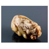 Chinese Green and Brown Jade Carved Dragon Toggle