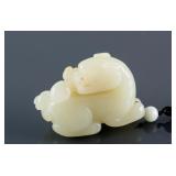 Chinese Hetian White Jade Carved Tiger Toggle