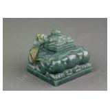 Chinese Hetian Green Jade Carved Dragon Seal