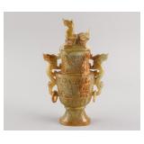 Chinese Archaistic Yellow Jade Carved Dragon Vase