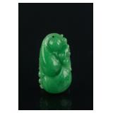 Chinese Greed Jadeite Carved Lotus Pendant