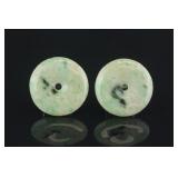 Pair Chinese Green Jadeite Round Pendants