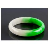 Burma Mixed White and Green Jadeite Carved Bangle