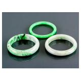 3 PC Assorted Burma Green Jadeite Carved Bangle