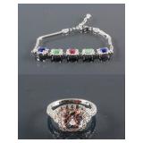 Set of Zirconia Ring & Multi-Gemstone Bracelet