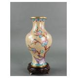 Chinese Cloisonne Bronze Vase w/ Wood Stand 20th C