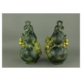 Pair Bronze Double Gourd Vases Ming Xuande Mark NR