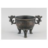 Chinese Bronze Tripod Dragon Ding Vessel with Mark