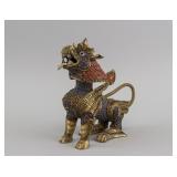 Chinese Bronze and Gemstone Kirin Statue