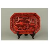 Chinese Cinnabar Lacquer Dragon Carved Round Tray