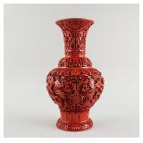 Chinese Red Cinnabar Lacquer Dragon Vase