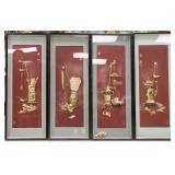 4 PC Chinese Handcrafted Wood Panel with Frame