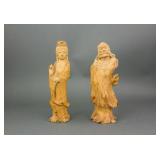 Chinese Wood Caved Guanyin and Bodhidharma