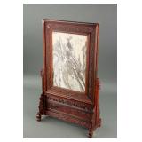 Chinese Marble Screen Panel with Frame and Stand