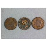 Three Assorted France Bronze Coins