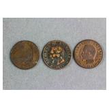 Three Assorted France Bronze Coins