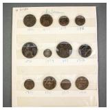 Twelve Assorted British 1862-1914 Bronze Coin