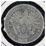 1867 Prussian 1 Vereinsthaler Silver Coin KM-494