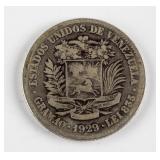 1929 Venezuela 2 Bolivares Silver (.835) Coin Y-23