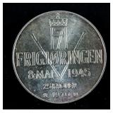 1970 Norway 25 Kroner Silver Coin KM-414