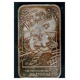 1990 National Mint Be My Valentine Silver Art Bar