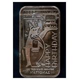 1990 National Mint Happy Birthday Silver Art Bar