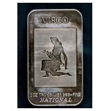 National NA-10 Virgo .999 Silver Ingot Art Bar