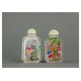 2 PC Chinese Glass Inner Painting Snuff Bottle