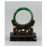 Chinese Spinach Green Jade Bangle Carved Lingzhi