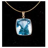 14k Gold 44ct Natural Blue Topaz Pendant Necklace