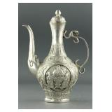 Chinese Silver Ewer w/ Cover Qianlong Mk