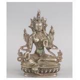 Chinese Silver Green Tara Statue w/ Thunderbolt MK