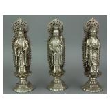 Set of Three Chinese Silver Guanyin Figures