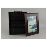 Chinese Mahjong Wood Cabinet w Porcelain Painting